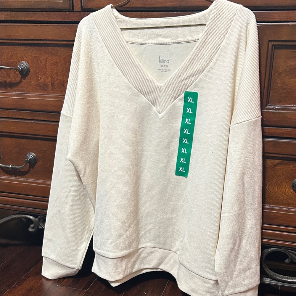 Felina Cream V-Neck Sweatshirt